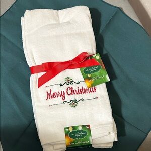 St. Nicholas Square White Hand Towels with Red Accent